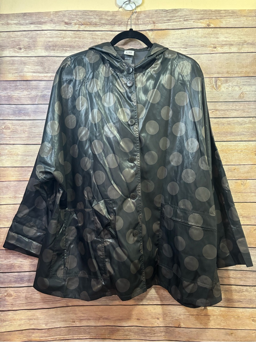 LUNN by Lilith Charcoal Taupe Windbreaker Rain Jacket Polka Dot Small